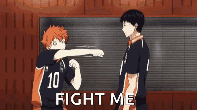 a couple of anime characters are standing next to each other and one of them is giving a fist bump .