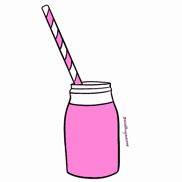 a drawing of a pink smoothie in a mason jar