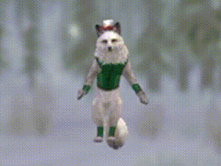 a close up of a dog wearing a green dress