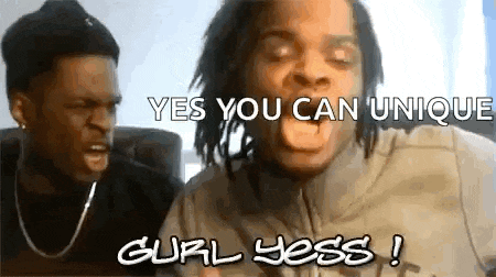 a man with dreadlocks is making a funny face with the words `` yes you can unique gurl jess ! ''