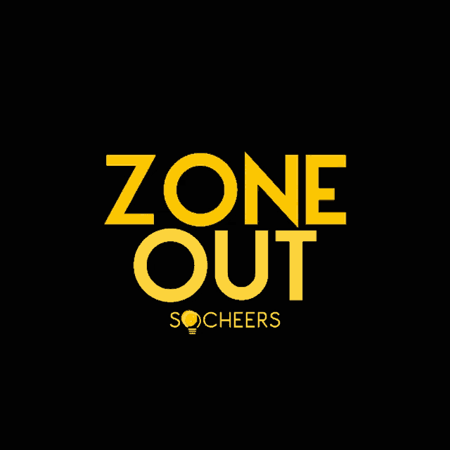 a black background with yellow and white text that says " zone out "