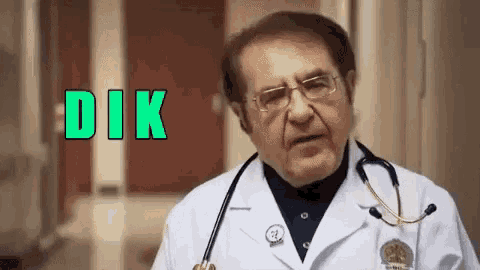 a doctor with a stethoscope around his neck and the word dik above him .