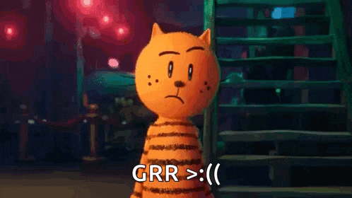 a cartoon cat with huge claws and the words grr > written on it .