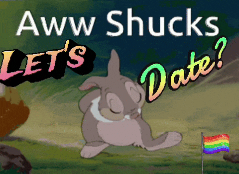 a cartoon of a rabbit with the words " aww shucks let 's date "
