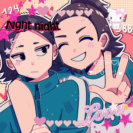 a cartoon drawing of two girls with the words night night on the bottom