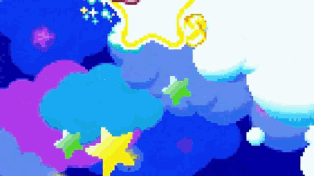 a pixel art painting of a cloudy sky with stars and clouds