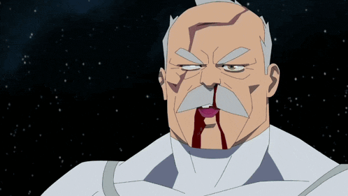 a cartoon of a man with a mustache and blood running from his nose