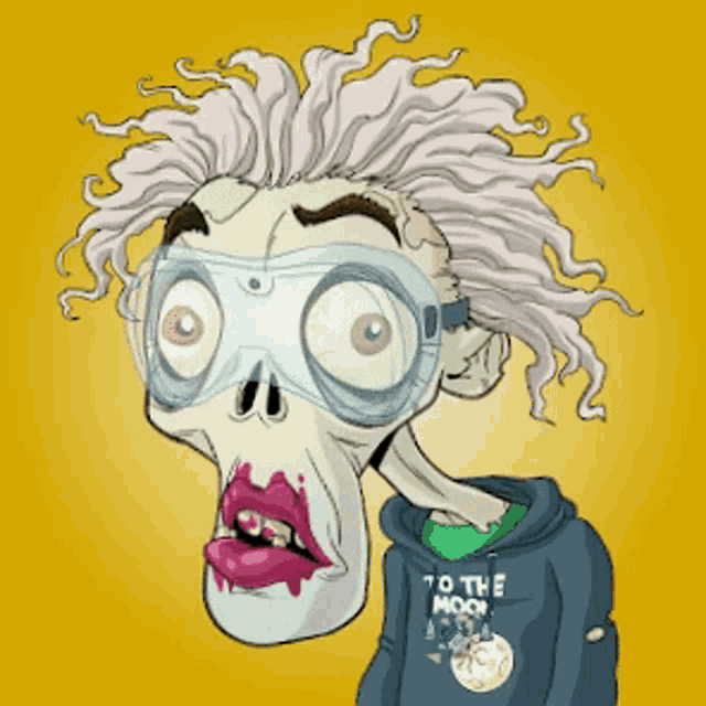 a cartoon drawing of a man wearing a hoodie that says to the moon