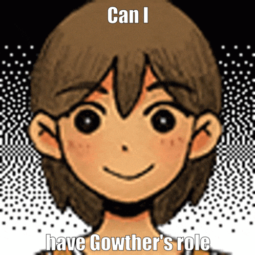 a drawing of a boy with the words can i have gowther 's role