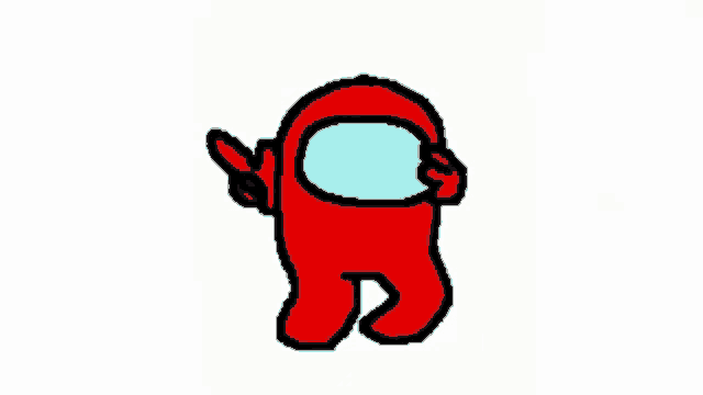 a blurred image of a person in a red suit with the word among us on the back .