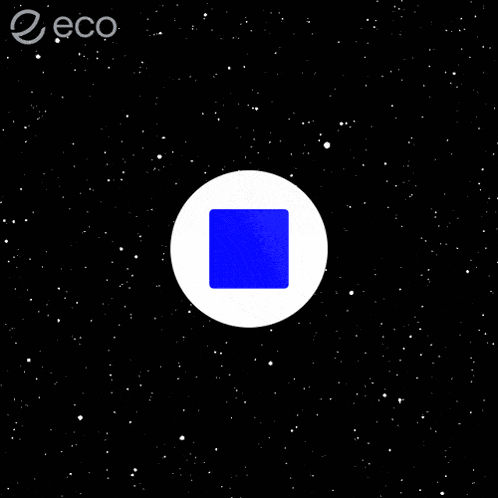 a blue square in the middle of a white circle with the word eco on the bottom