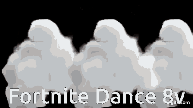 a group of ghosts are dancing in the clouds with the words `` fortnite dance 8v '' written above them .