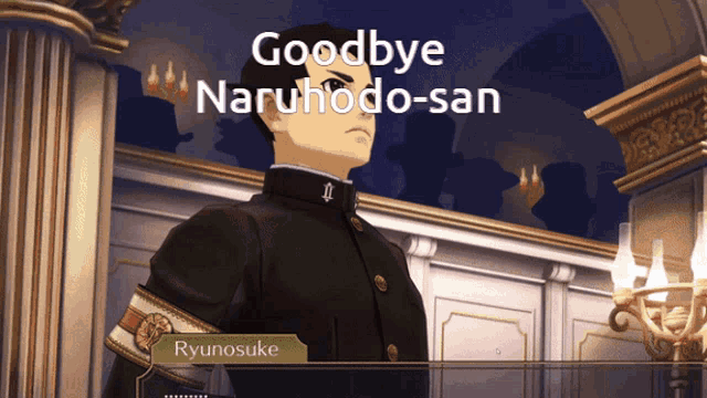 a video game character says goodbye to naruhodo-san ryunosuke