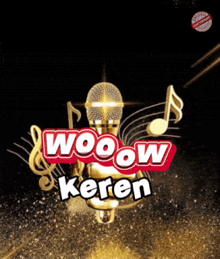 a poster for wooow keren with a gold microphone
