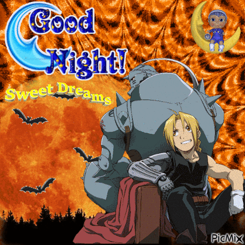 a picture of two anime characters with the words good night sweet dreams on it