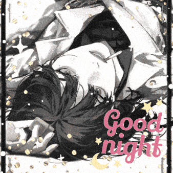 a black and white drawing of a man laying down with the words good night written in pink