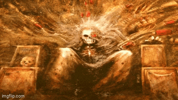 a painting of a skeleton sitting on a throne with the words imgflip.com below it