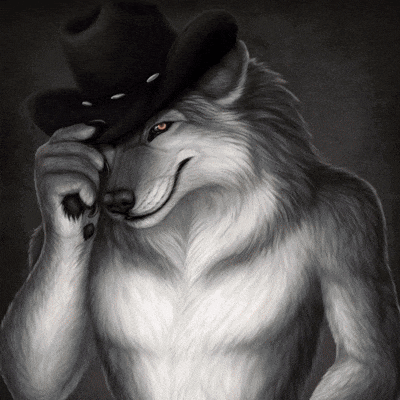 a wolf wearing a cowboy hat is smiling