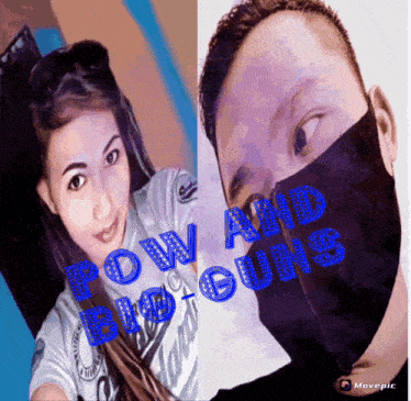 a picture of a woman and a man with the words pow and big guns on the bottom