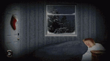 a child is looking at a deer that is coming out of a hole in the wall