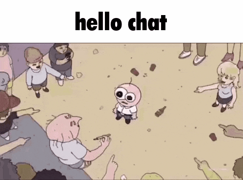 a cartoon of a baby standing in the middle of a crowd .