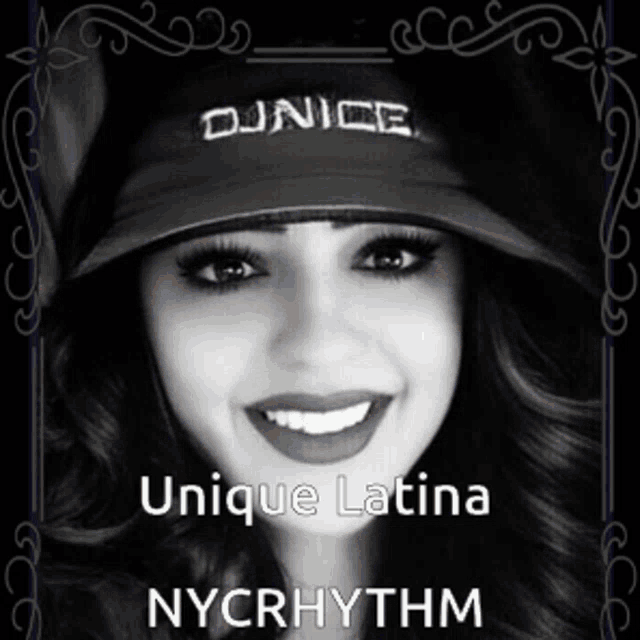 a woman wearing a hat that says dj nice