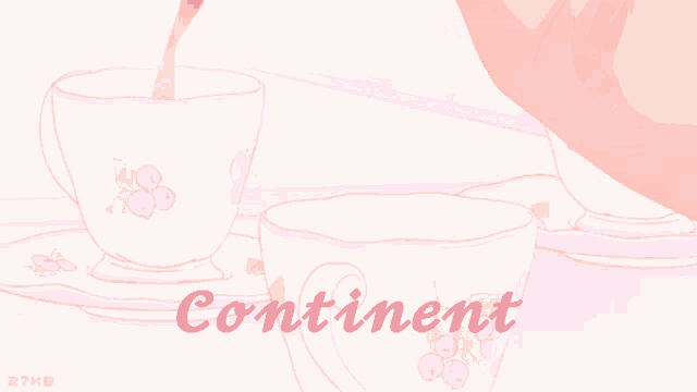 a cup of tea is being poured into a cup that says continent