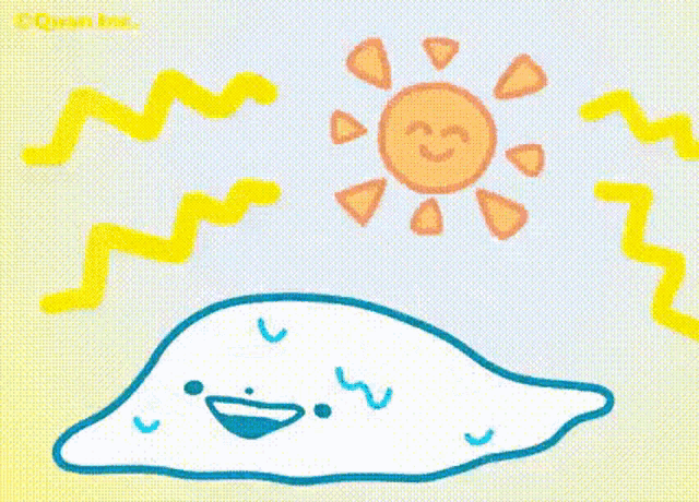 a cartoon drawing of a bear laying under a sun