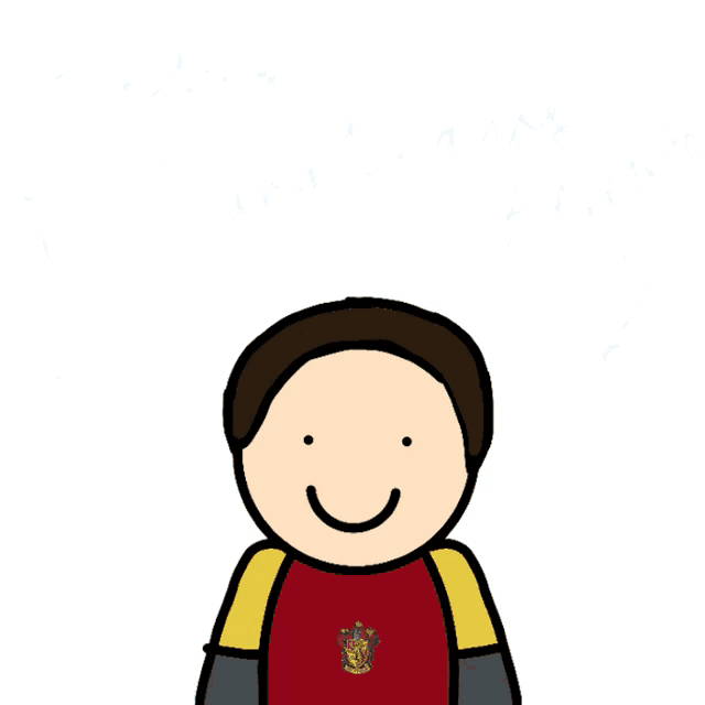 a cartoon drawing of a boy with a gryffindor crest on his shirt