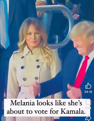 melania looks like she 's about to vote for kamala in a video
