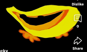 a drawing of a yellow and orange duck with a dislike share button