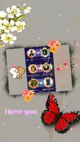 a butterfly is sitting on a piece of paper with the words i love you on it