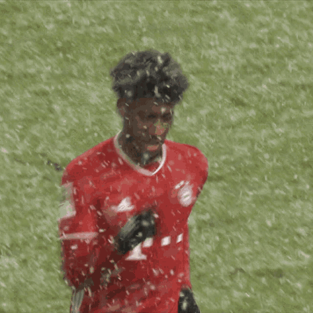a man in a red jersey with the number 2 on his shorts