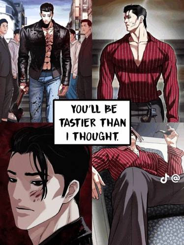a poster of a man with the words you 'll be tastier than i thought written on it