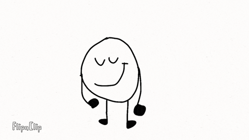 a black and white drawing of a cartoon character with a smiley face and arms and legs .