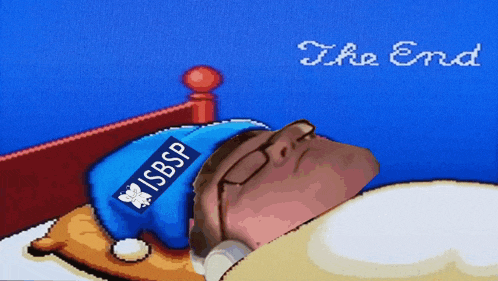 a pixelated image of a man sleeping with a hat that says isbps on it