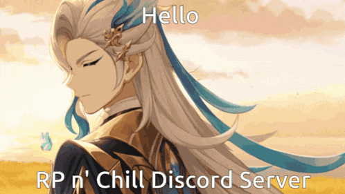 a picture of a person with long hair and the words hello rp n chill discord server