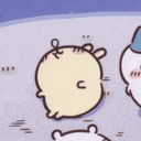 a cartoon of a pig wearing a blue hat standing next to a white bear .