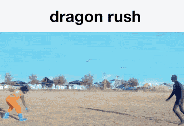 a picture of a person laying on a beach with the words dragon rush above them