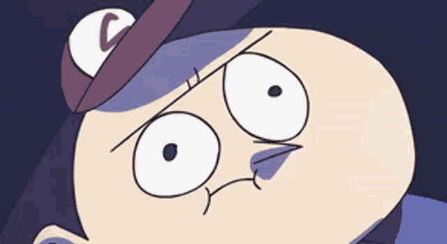 a cartoon character is wearing a hat with the letter c on it .