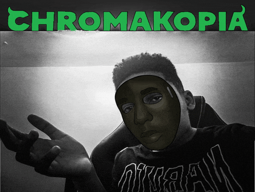 a black and white photo of a man with a mask and the words chromakopia above him