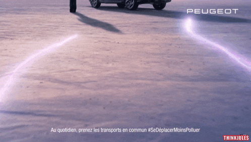 a peugeot ad shows a man walking in the snow