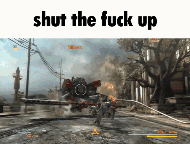 a video game with the words shut the fuck up on the top