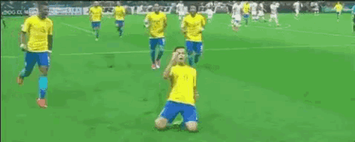 a soccer player is kneeling on the field with the words vem copa do mundo 2018 written above him