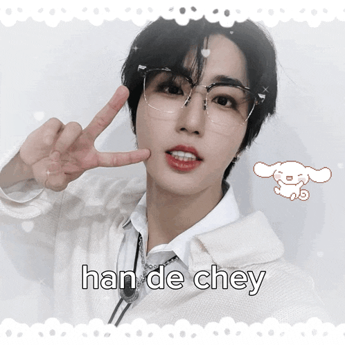 a picture of a young man with glasses and the name han de chey on the bottom