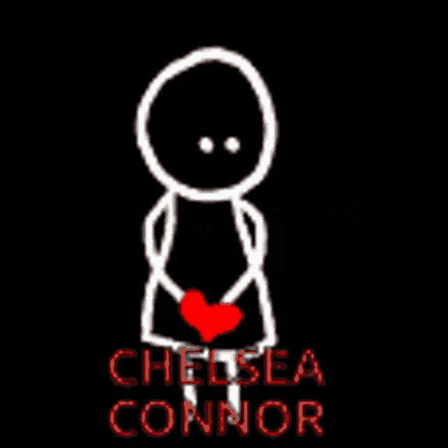 a drawing of a stick figure holding a string of red hearts with the name chelsea connor