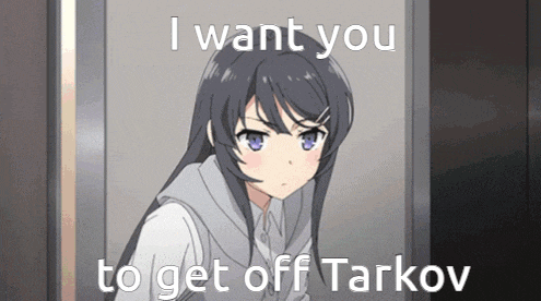 a picture of a girl with the words i want you to get off tarkov