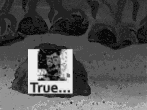 a black and white image with a picture of a man and the word true on it
