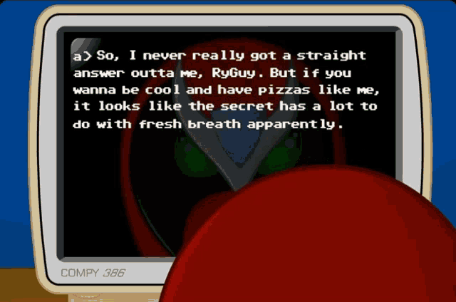 a computer monitor displays a message from compy 366