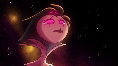 a cartoon character is crying with tears falling from her eyes